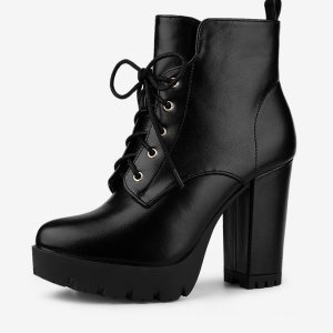 Round Toe Chunky Heel Lace Up Platform Boots Black/8 - Allegra K catalog