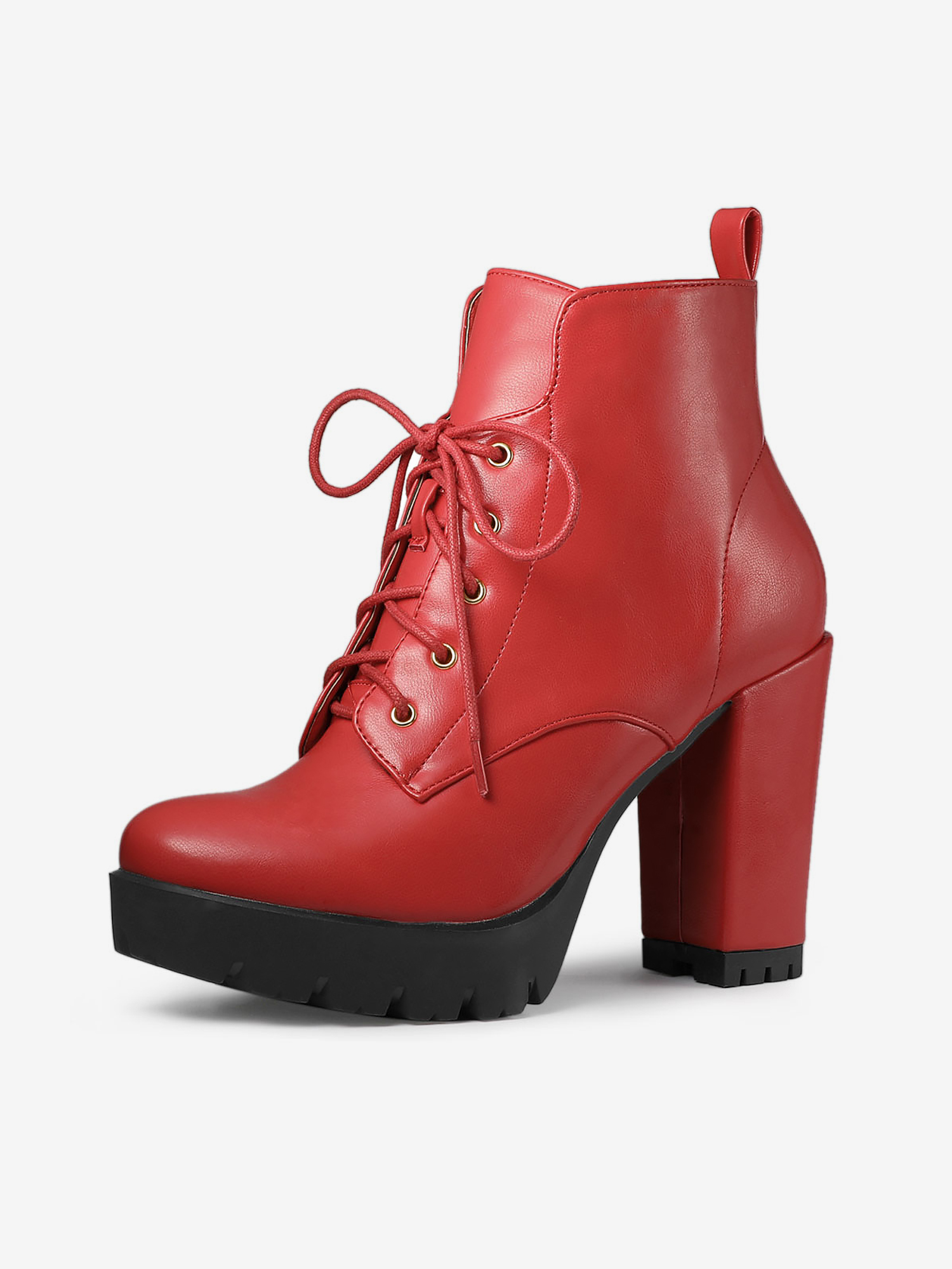 Round Toe Chunky Heel Lace Up Platform Boots Red/8 - Allegra K catalog