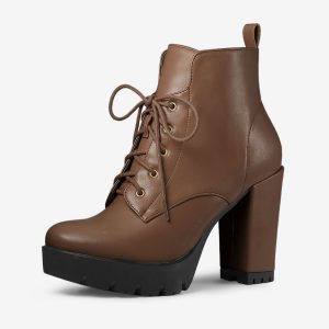 Round Toe Chunky Heel Lace Up Platform Boots Brown/6 - Allegra K catalog