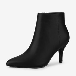 Pointed Toe Zipper Stiletto Heel Ankle Boots Black/7 - Allegra K catalog