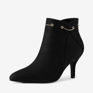 Pointed Toe Side Zip Stiletto Heel Ankle Booties Black/7 - Allegra K catalog