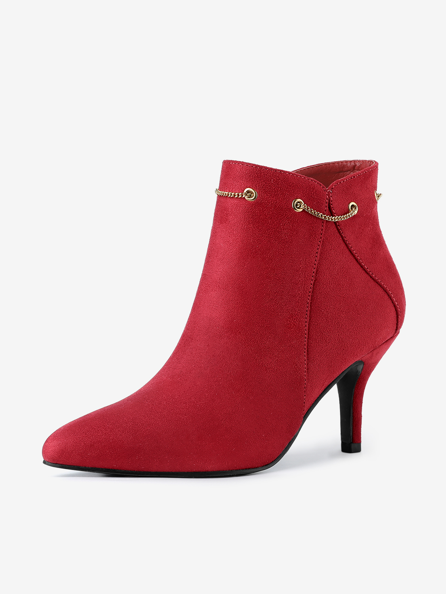 Pointed Toe Side Zip Stiletto Heel Ankle Booties Red/8 - Allegra K catalog