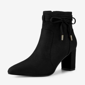 Pointed Toe Block Heel Zipper Ankle Boots Black/8 - Allegra K catalog