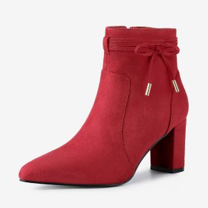 Pointed Toe Block Heel Zipper Ankle Boots Red/6 - Allegra K catalog