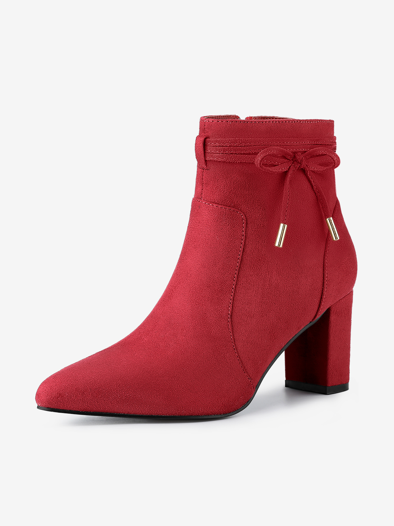 Pointed Toe Block Heel Zipper Ankle Boots Red/10 - Allegra K catalog