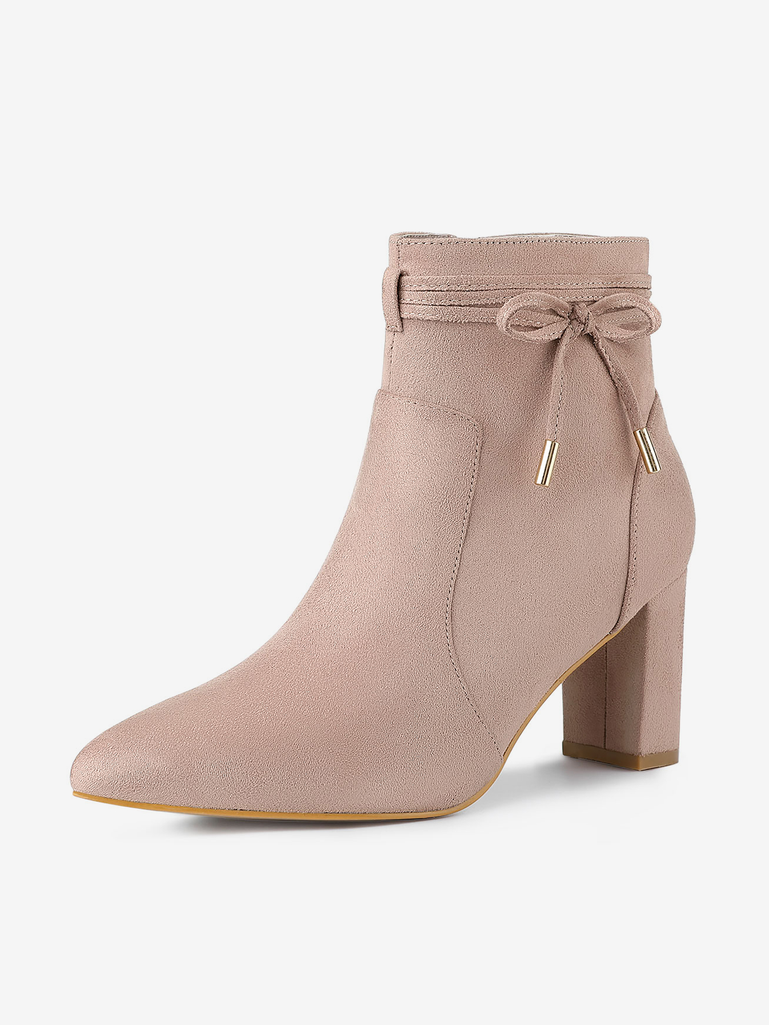 Pointed Toe Block Heel Zipper Ankle Boots Dust Pink/5.5 - Allegra K catalog