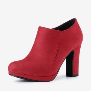Platform Round Toe Chunky Heel Ankle Booties Red/7 - Allegra K catalog