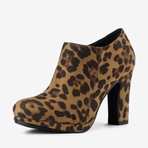 Platform Round Toe Chunky Heel Ankle Booties Leopard/10 - Allegra K catalog