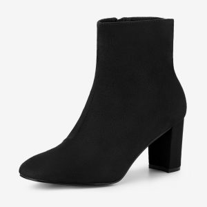 Dress Side Zip Chunky Heel Ankle Boots Black/10 - Allegra K catalog