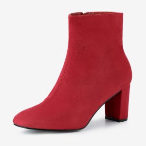 Dress Side Zip Chunky Heel Ankle Boots Red/10 - Allegra K catalog