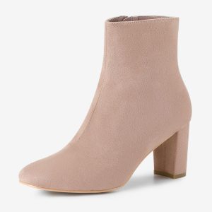 Dress Side Zip Chunky Heel Ankle Boots Dust Pink/6 - Allegra K catalog