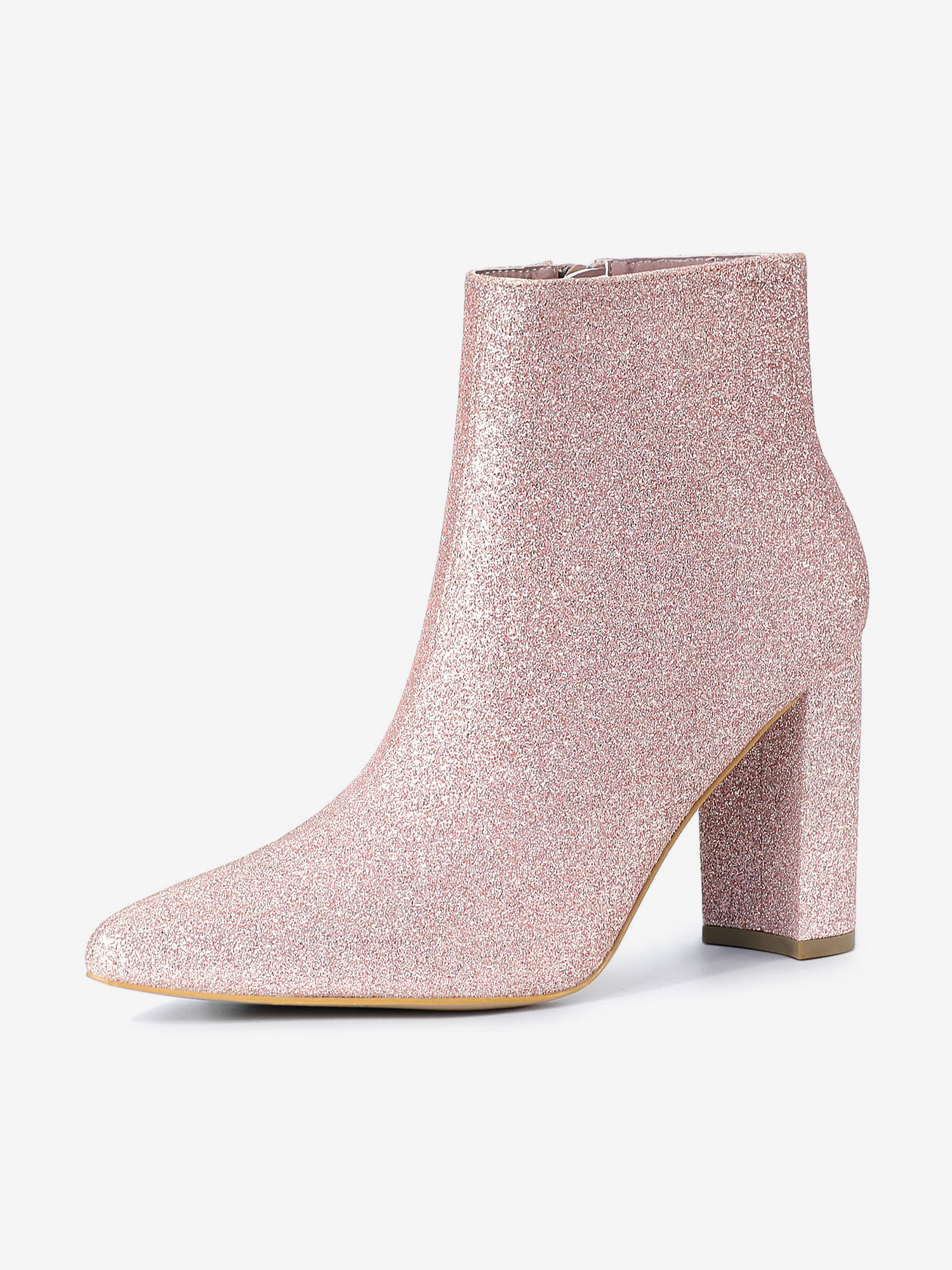 Glitter Pointed Toe Chunky Heel Zipper Ankle Boots Pink/9 - Allegra K catalog