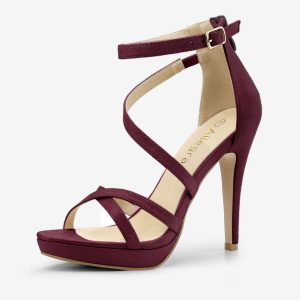 Round Toe Strappy Platform Stiletto Heel Sandals Burgundy/7 - Allegra K catalog