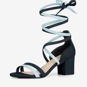 Open Toe Color Block Heel Lace Up Sandals Blue/7.5 - Allegra K catalog