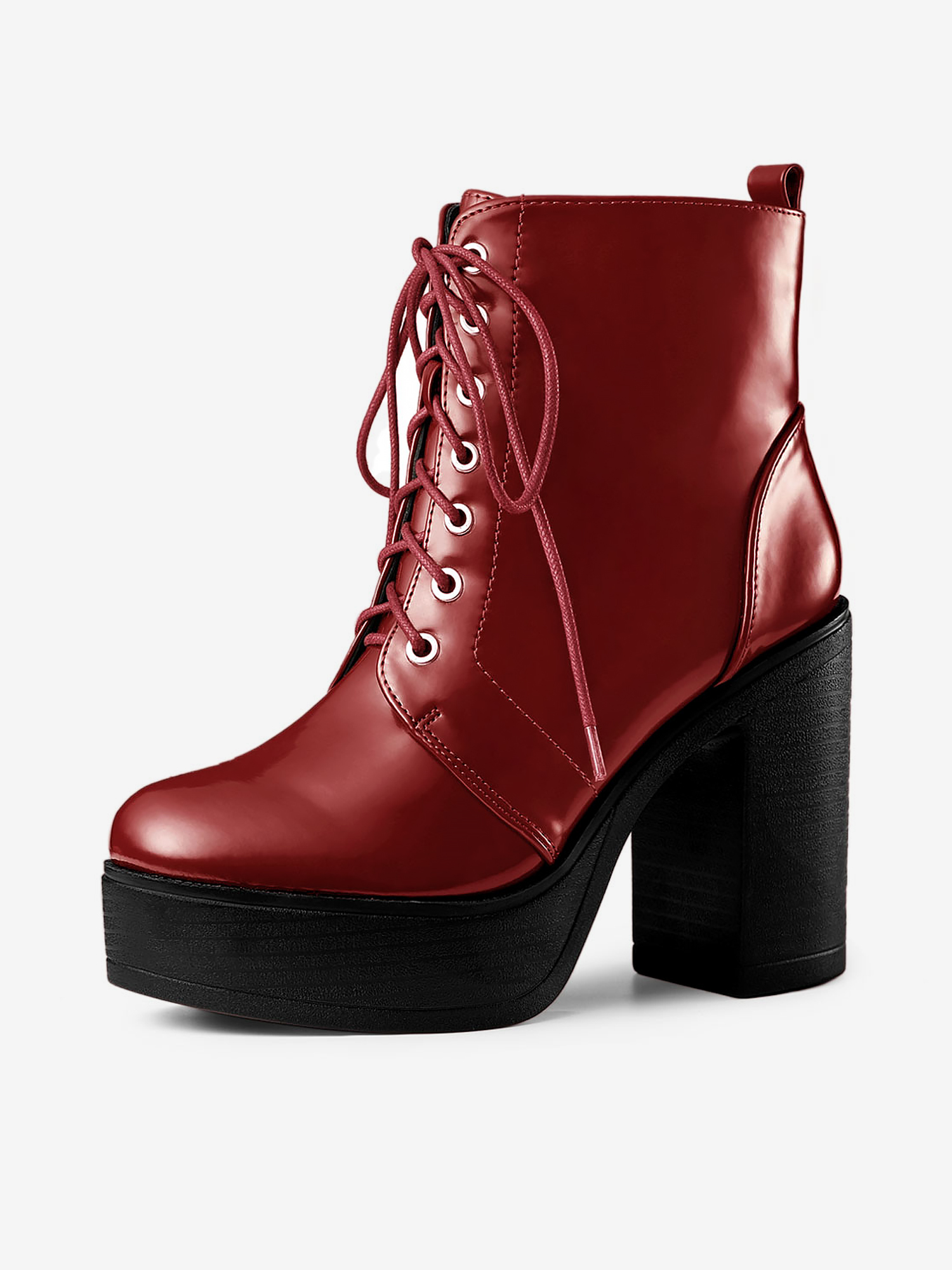 Platform Chunky High Heel Lace Up Combat Boots Red/8.5 - Allegra K catalog