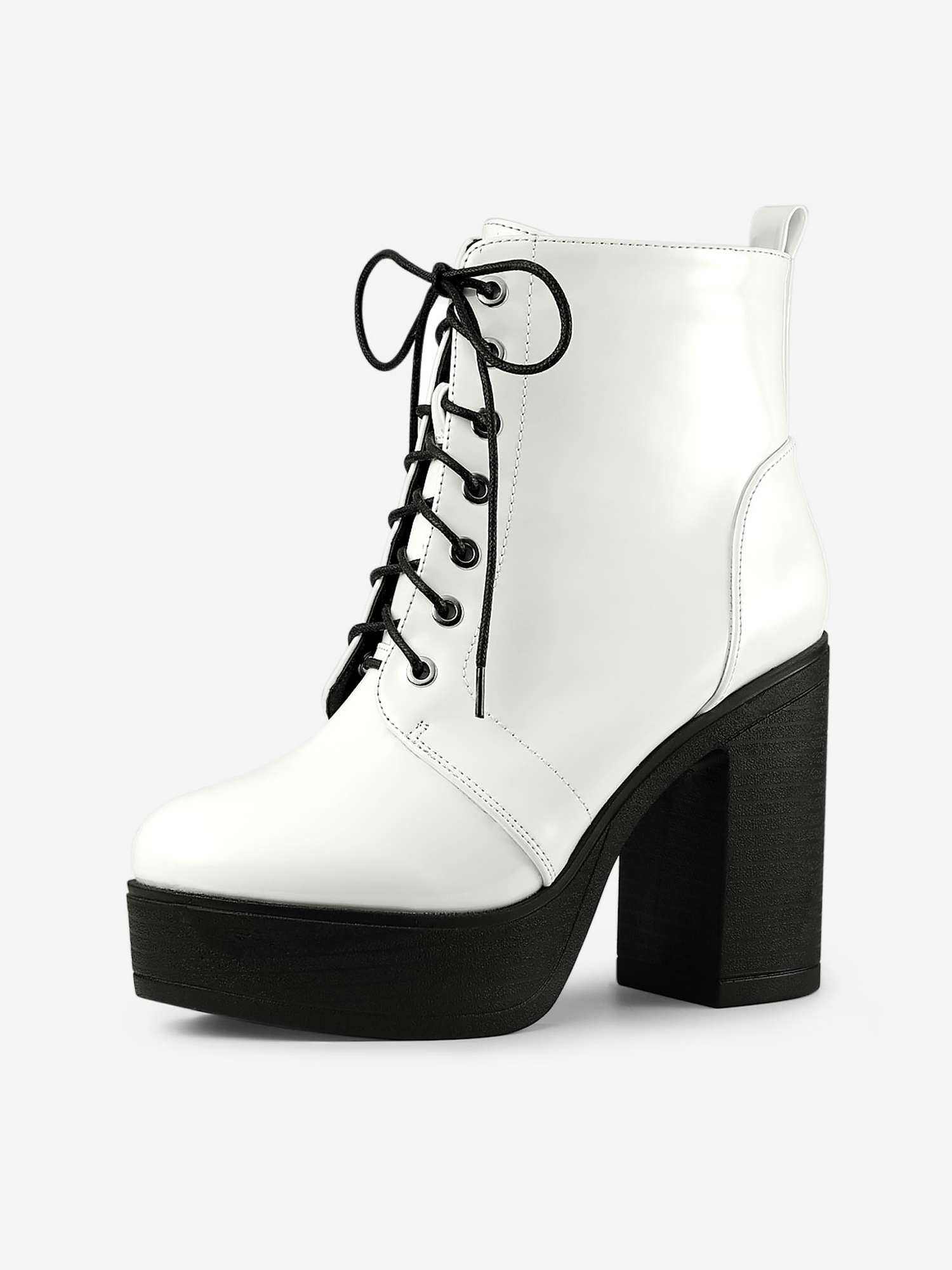 Platform Chunky High Heel Lace Up Combat Boots White/6 - Allegra K catalog