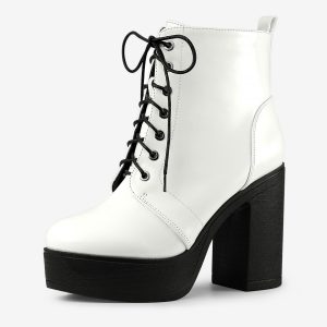 Platform Chunky High Heel Lace Up Combat Boots White/7.5 - Allegra K catalog