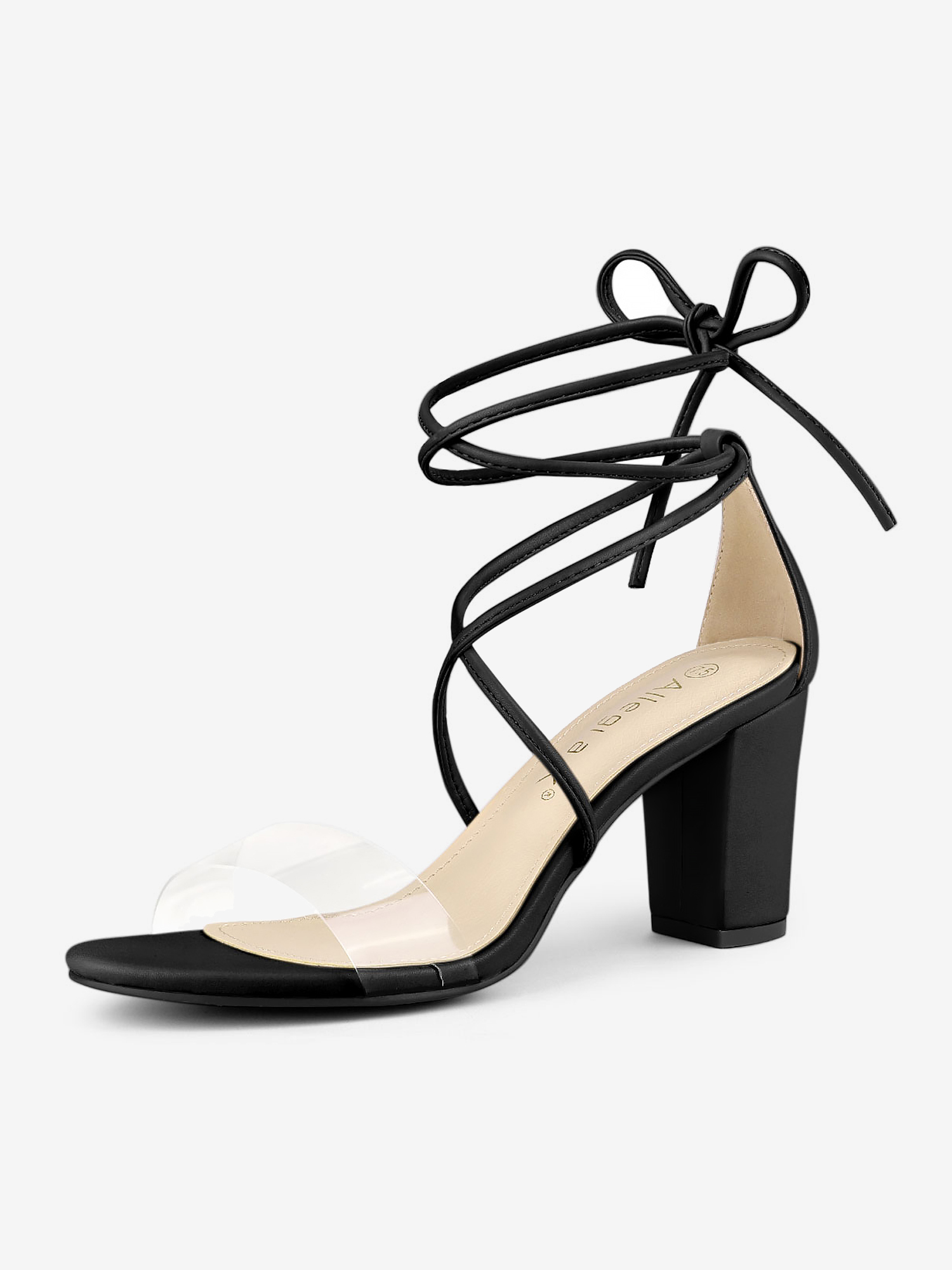 Open Toe Lace Up Clear Strap Block Heel Sandals Black/6 - Allegra K catalog