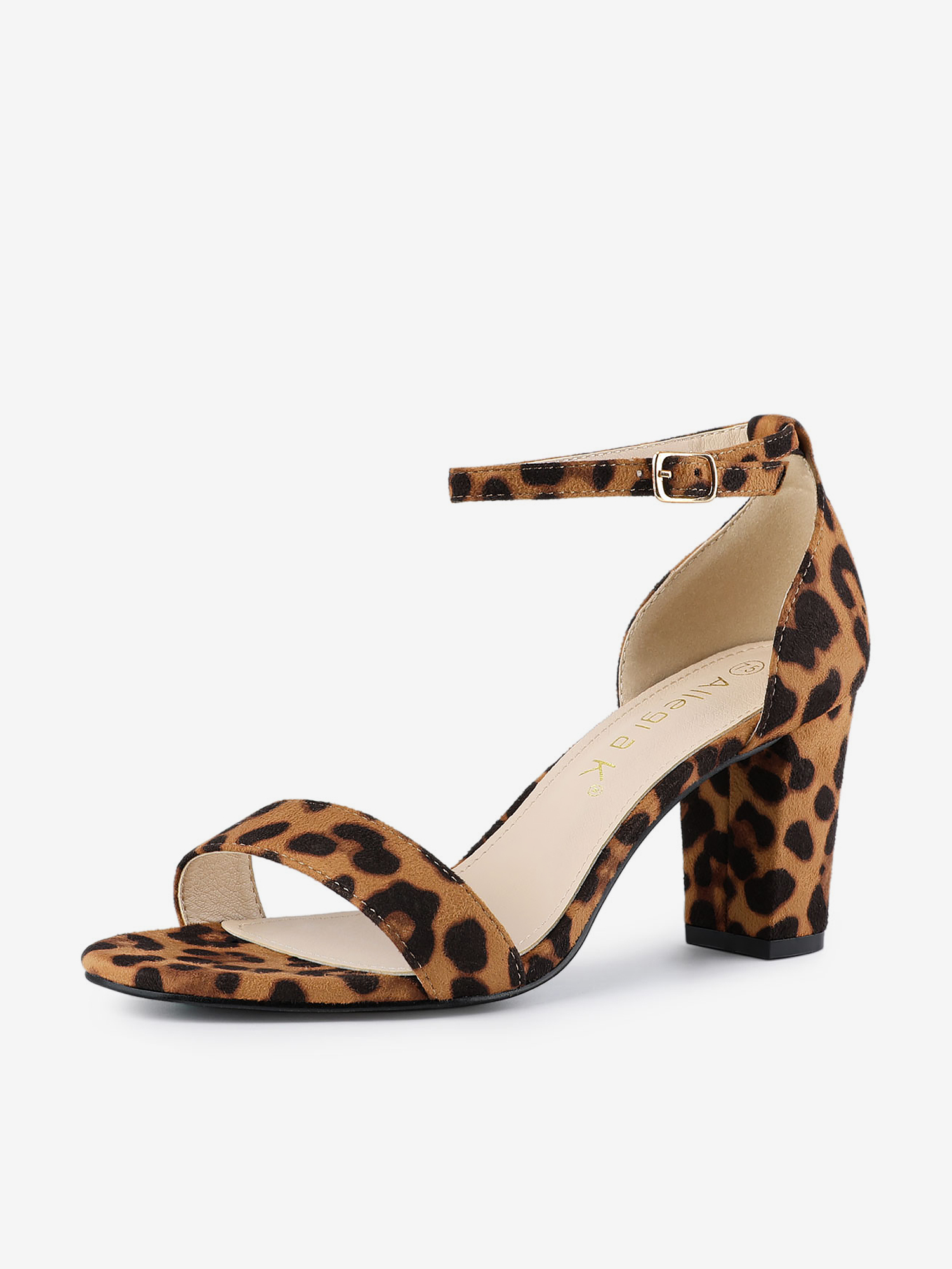 Open Toe Ankle Strap Chunky High Heel Sandals Brown Leopard/6 - Allegra K catalog