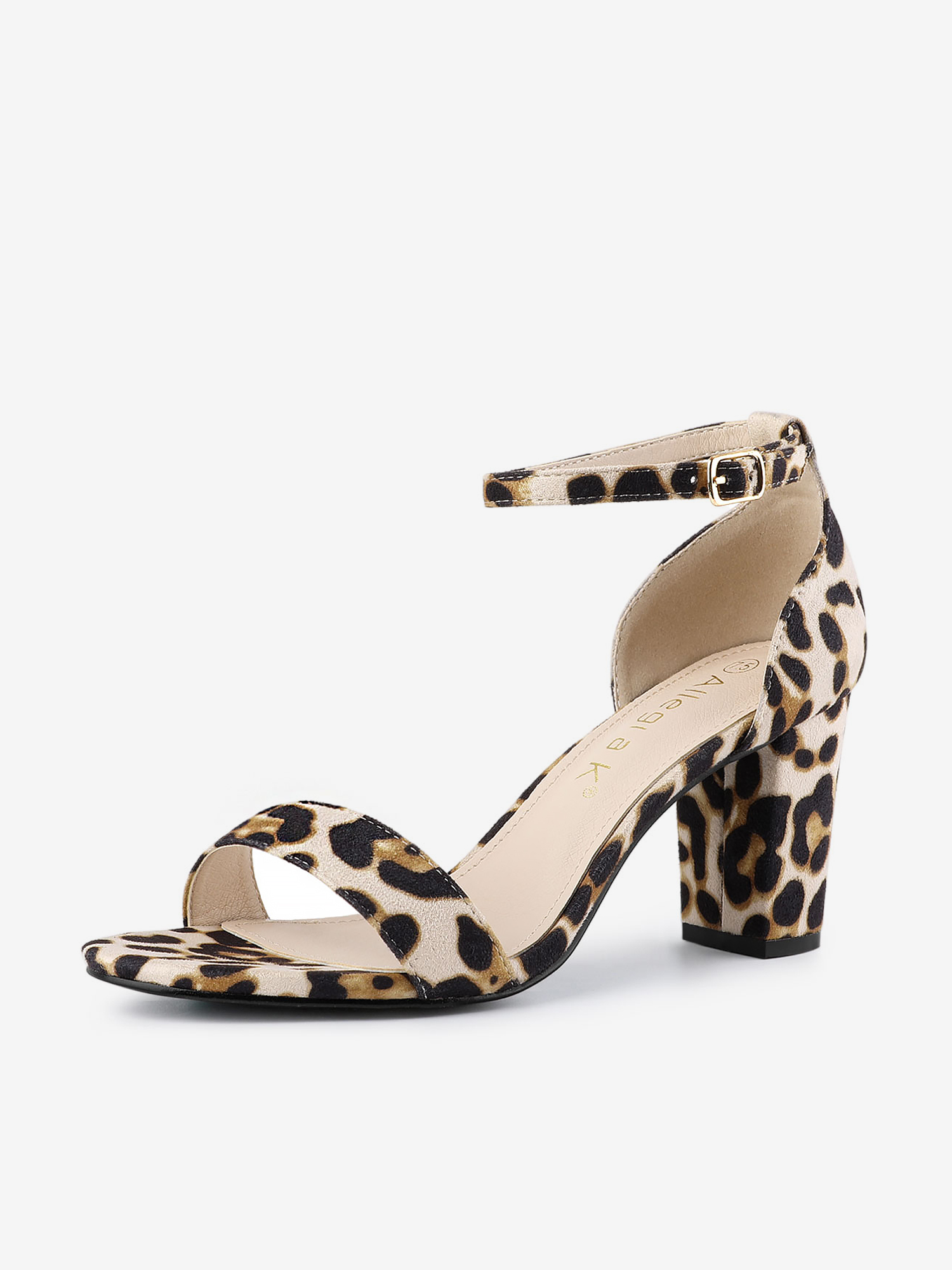 Open Toe Ankle Strap Chunky High Heel Sandals White Leopard/9 - Allegra K catalog