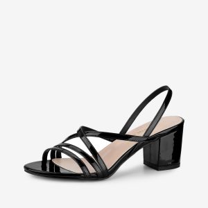 Strappy Slingback Chunky Heel Slide Sandals Black/9 - Allegra K catalog