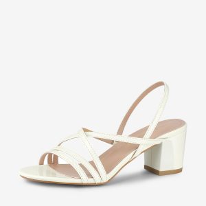 Strappy Slingback Chunky Heel Slide Sandals White/9 - Allegra K catalog