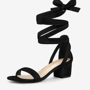 Open Toe Block Heel Lace Up Ankle Strap Sandals Black/6 - Allegra K catalog