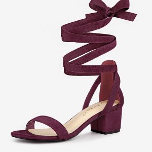 Open Toe Block Heel Lace Up Ankle Strap Sandals Burgundy/8 - Allegra K catalog