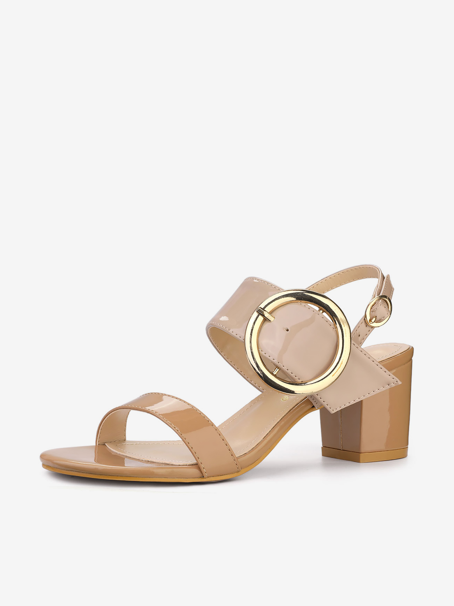 Dual Straps Buckle Decor Slingback Block High Heel Sandals Nude/7 - Allegra K catalog