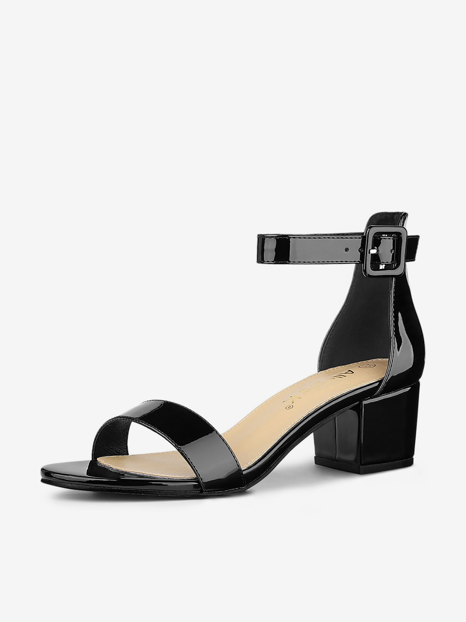 PU Open Toe Block Low Heel Ankle Strap Sandals Black Patent/6.5 - Allegra K catalog