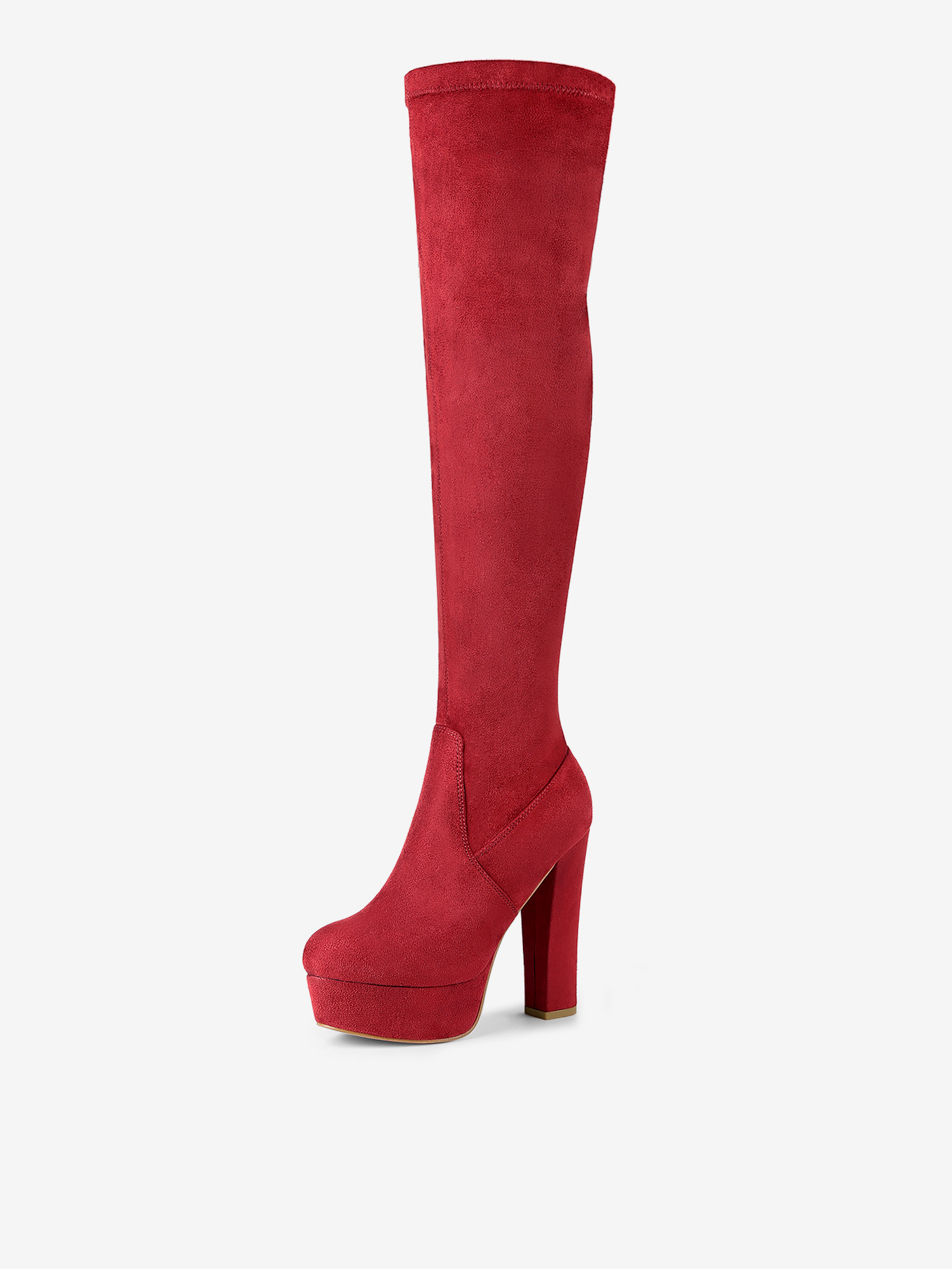 Faux Suede Platform Block Heel Over Knee High Boots Red/7.5 - Allegra K catalog