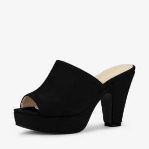 Faux Suede Open Toe Platform Chunky Heel Slide Sandals Black/7 - Allegra K catalog
