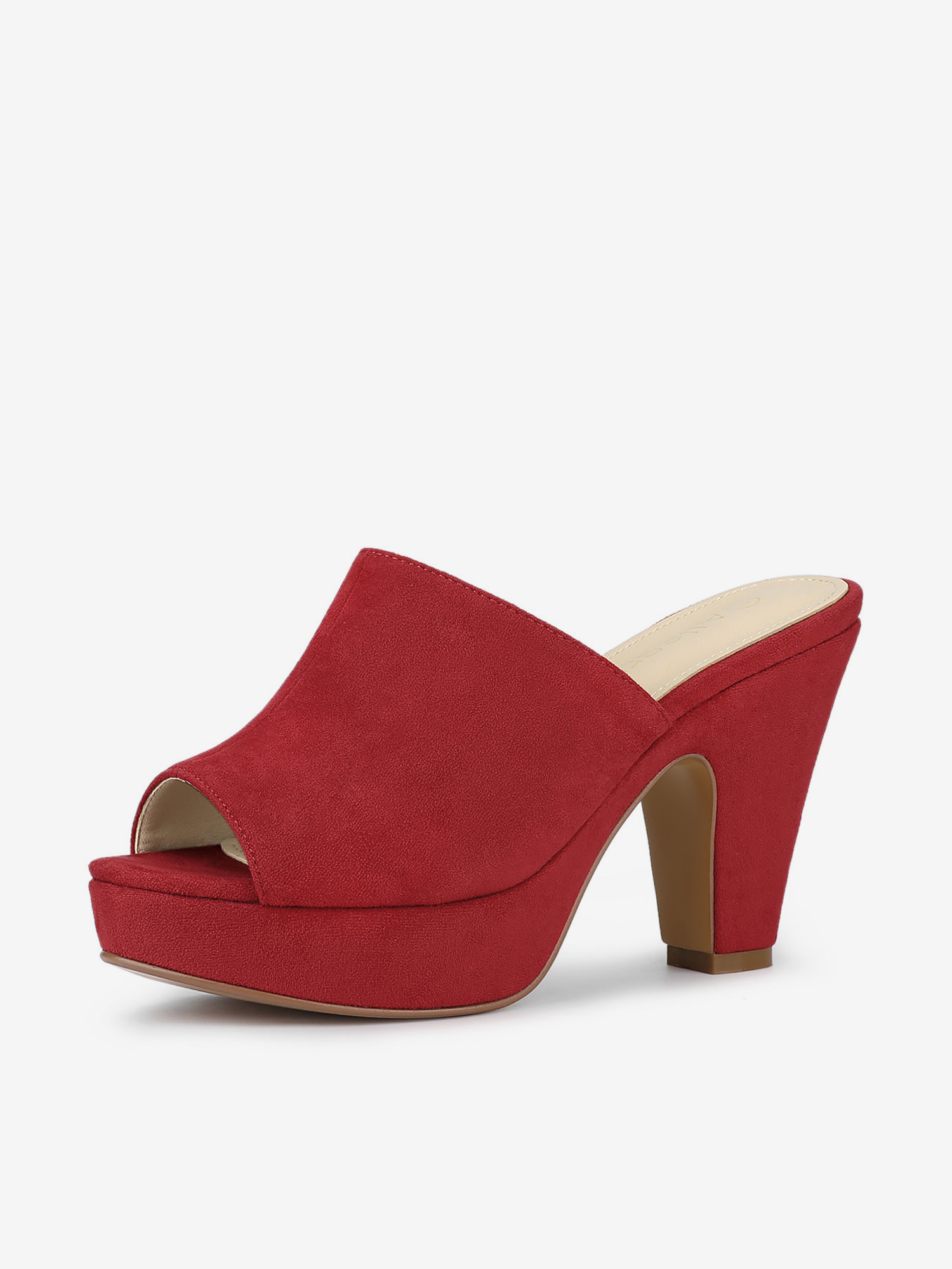 Faux Suede Open Toe Platform Chunky Heel Slide Sandals Red/8.5 - Allegra K catalog