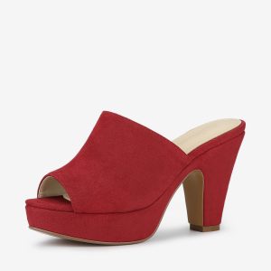 Faux Suede Open Toe Platform Chunky Heel Slide Sandals Red/10 - Allegra K catalog