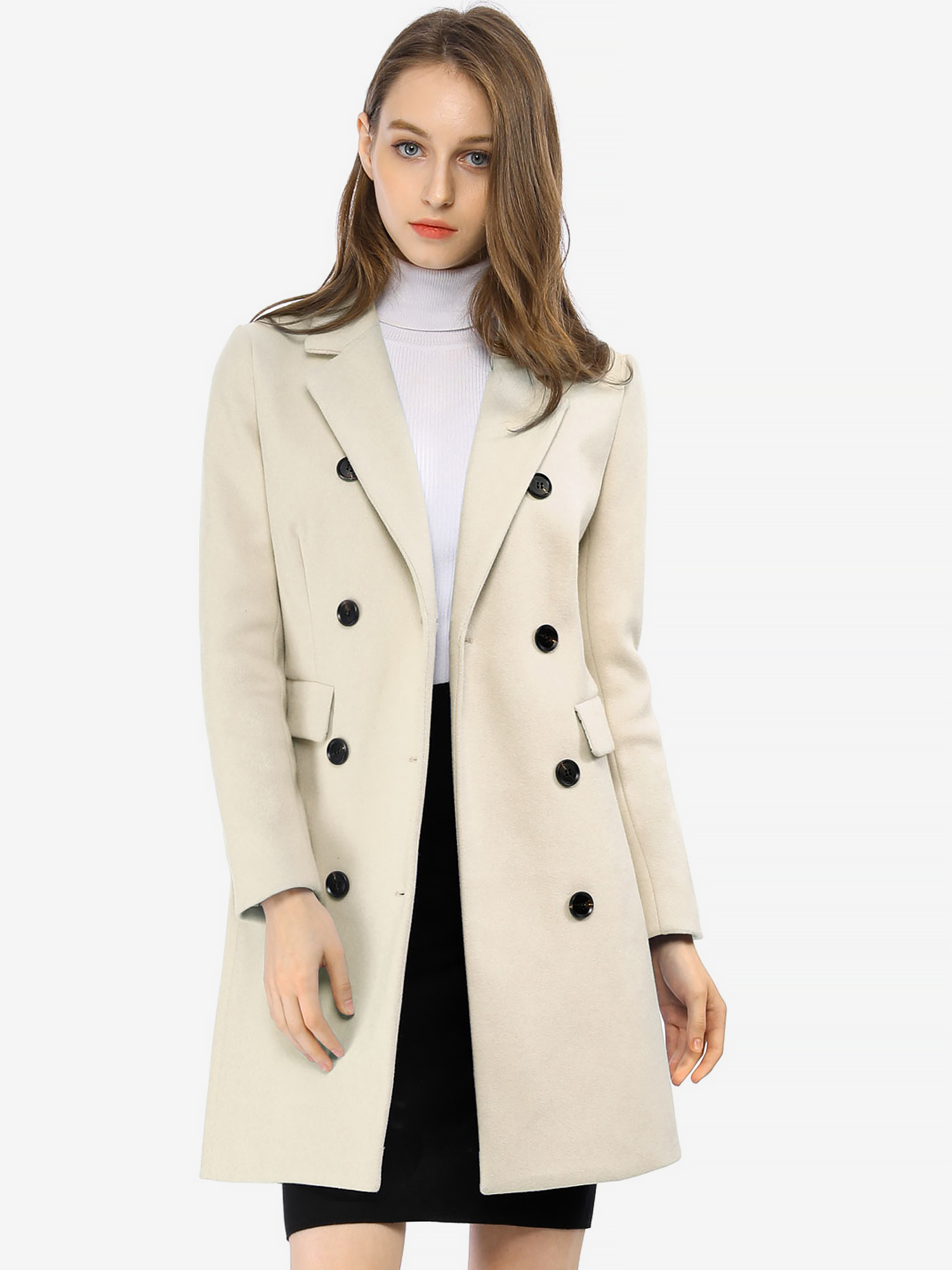 Winter Long Sleeve Notched Lapel Double Breasted Trench Coat Beige/L - Allegra K catalog