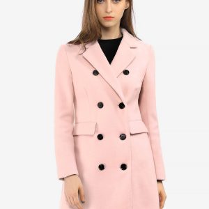 Winter Long Sleeve Notched Lapel Double Breasted Trench Coat Pink/S - Allegra K catalog