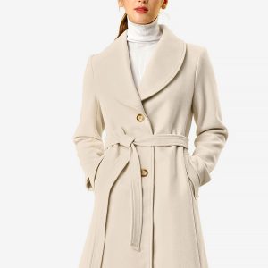 Shawl Collar Single Breasted Winter Long Belted Coat Beige/M - Allegra K catalog