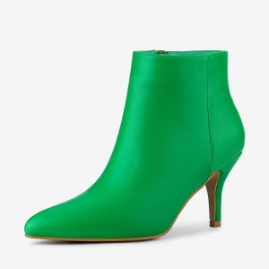 Pointed Toe Zipper Stiletto Heel Ankle Boots Grass Green/6 - Allegra K catalog