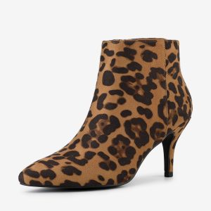 Pointed Toe Zipper Stiletto Heel Ankle Boots Leopard/6 - Allegra K catalog