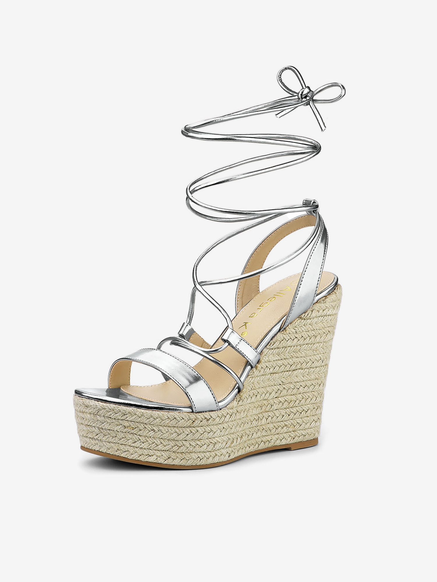 Espadrilles Platform Wedges Heel Lace Up Sandals Silver/6 - Allegra K catalog