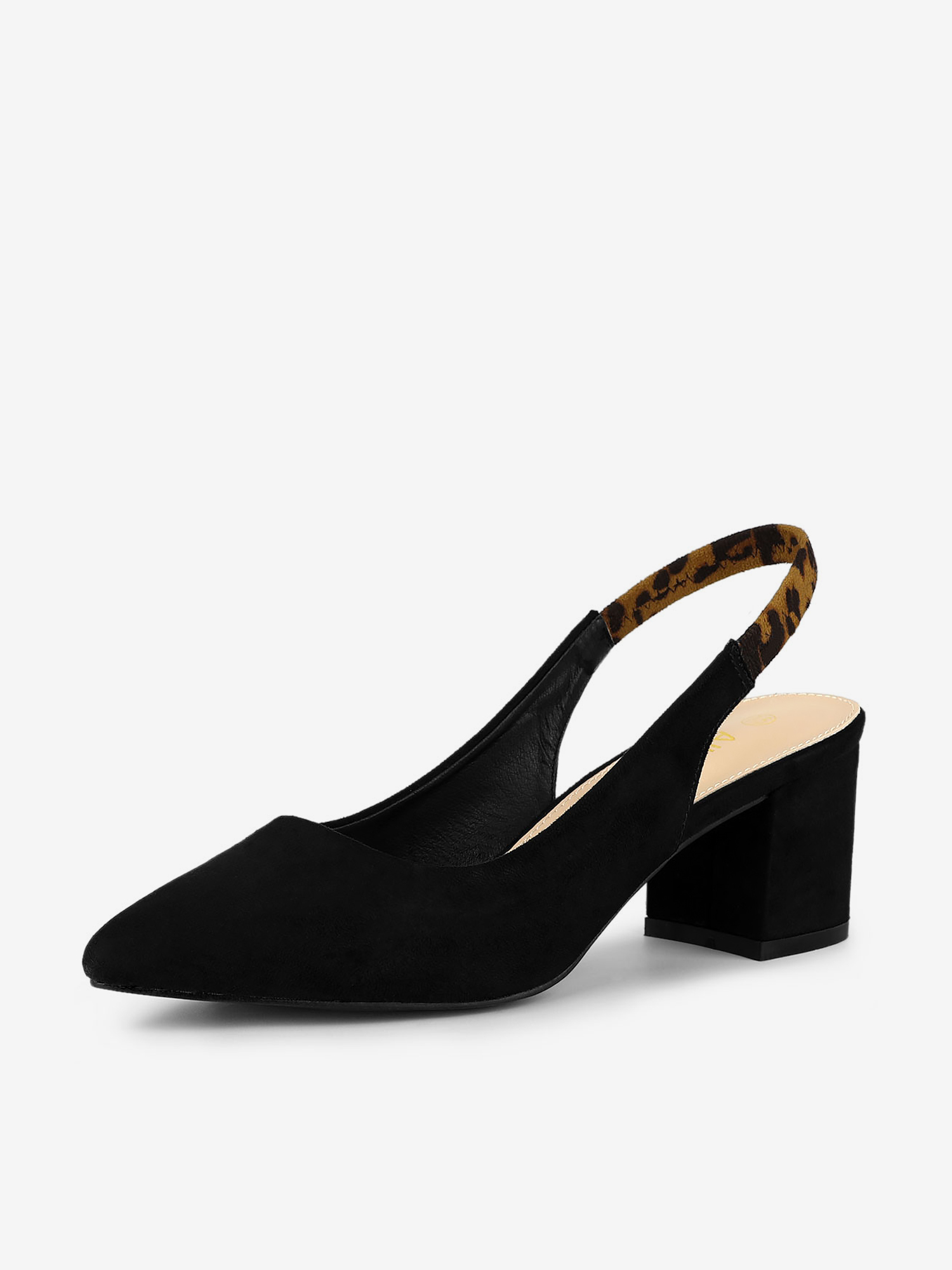 Faux Suede Pointed Toe Block Heel Slingback Pumps Black/6 - Allegra K catalog