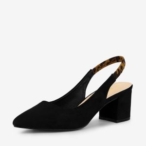 Faux Suede Pointed Toe Block Heel Slingback Pumps Black/8.5 - Allegra K catalog