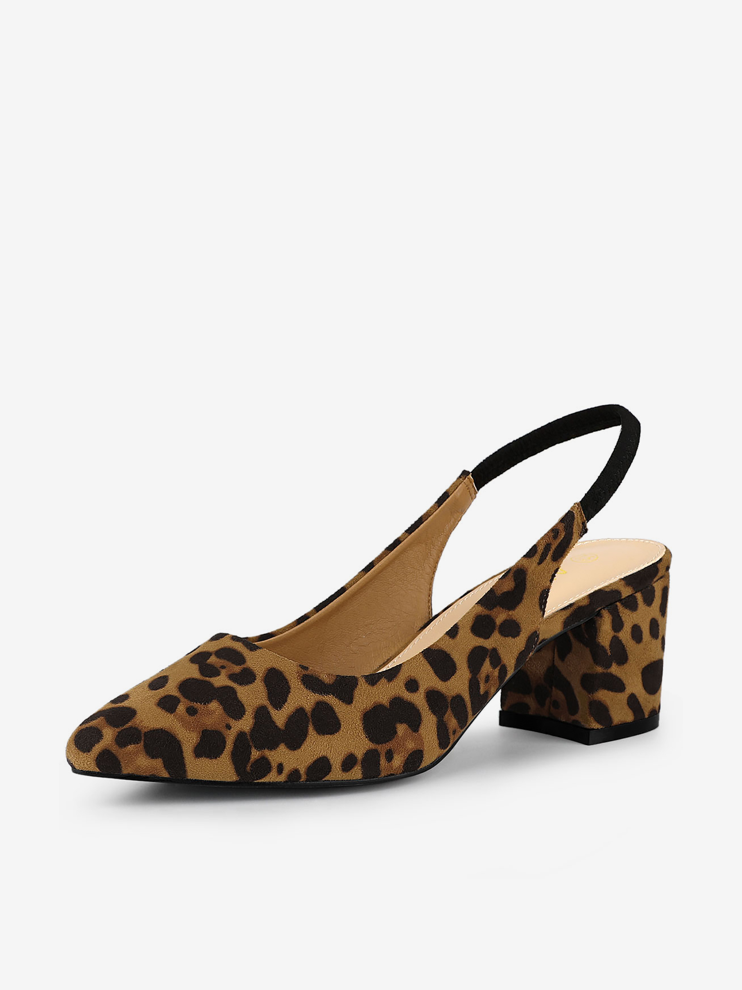 Faux Suede Pointed Toe Block Heel Slingback Pumps Leopard/9 - Allegra K catalog
