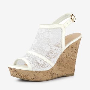 Open Toe Platform Heel Lace Wedge Slingback Sandals White/8 - Allegra K catalog