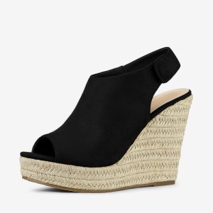 Open Toe Espadrille Platform Wedge Heel Slingback Sandals Black/9 - Allegra K catalog