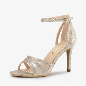 Glitter Ankle Strap Stiletto Heel Sandal Gold/6 - Allegra K catalog