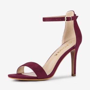 Suede Ankle Strap High Stiletto Heel Sandals Burgundy/6 - Allegra K catalog