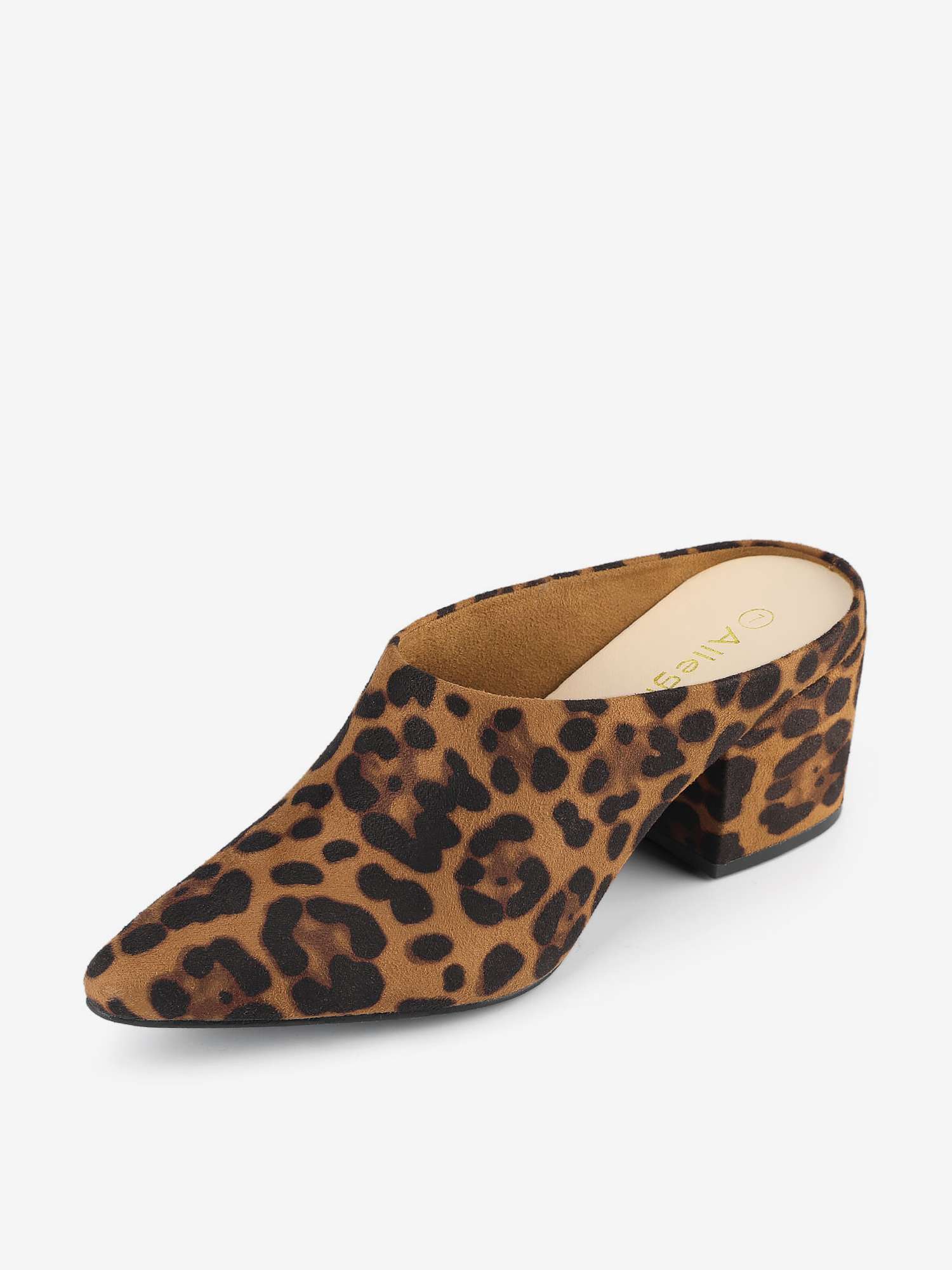 Faux Suede Pointed Toe Slip On Block Heel Slide Mules Leopard/6.5 - Allegra K catalog