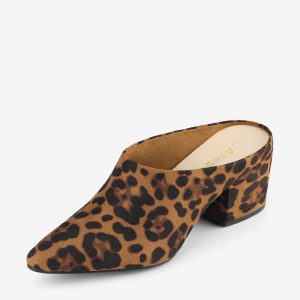 Faux Suede Pointed Toe Slip On Block Heel Slide Mules Leopard/7 - Allegra K catalog