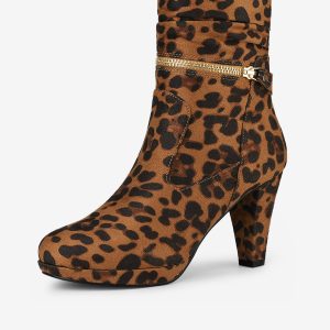 Ankle Zip Platform High Heel Mid Calf Boots Leopard/8 - Allegra K catalog